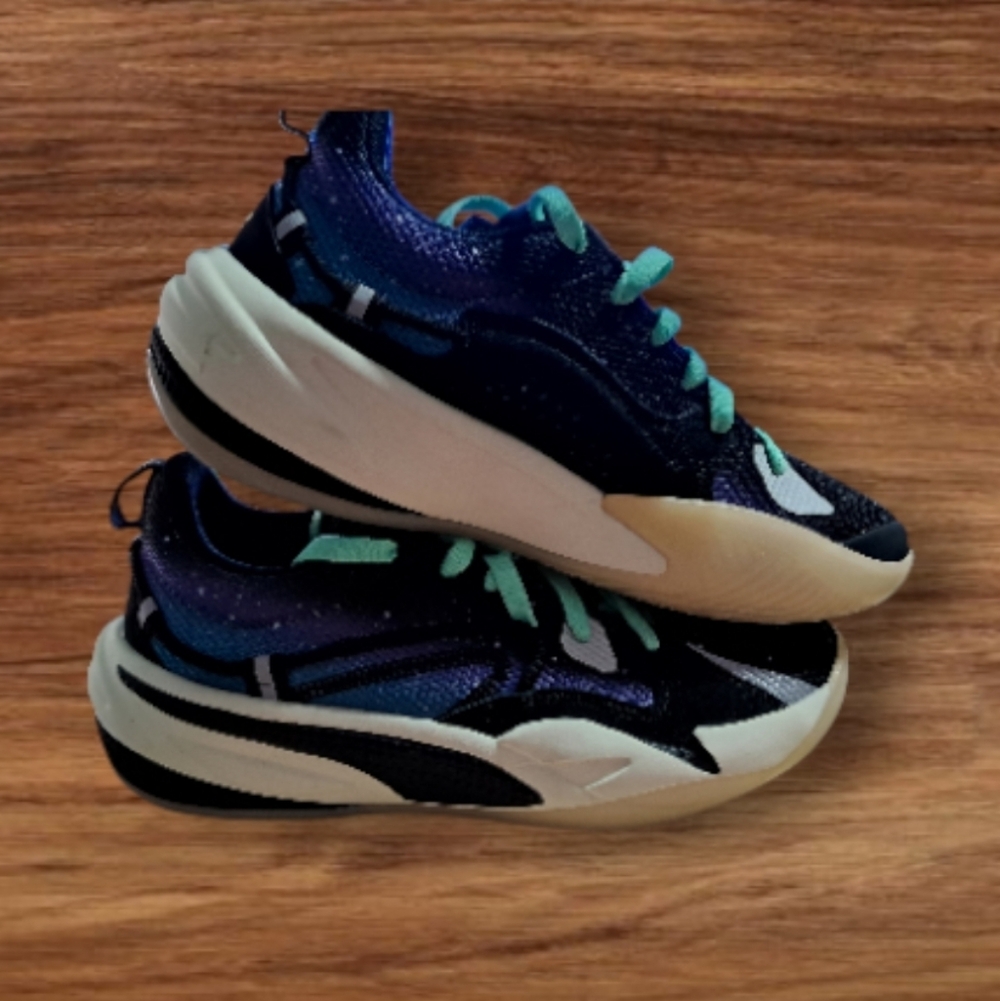 Puma Super Mario Men's  Navy and Teal Sneakers - Picture 3 of 9